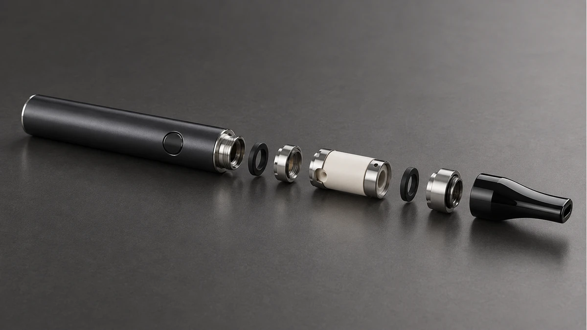 Wax pen components separated in assembly order Wax pen components separated in assembly order