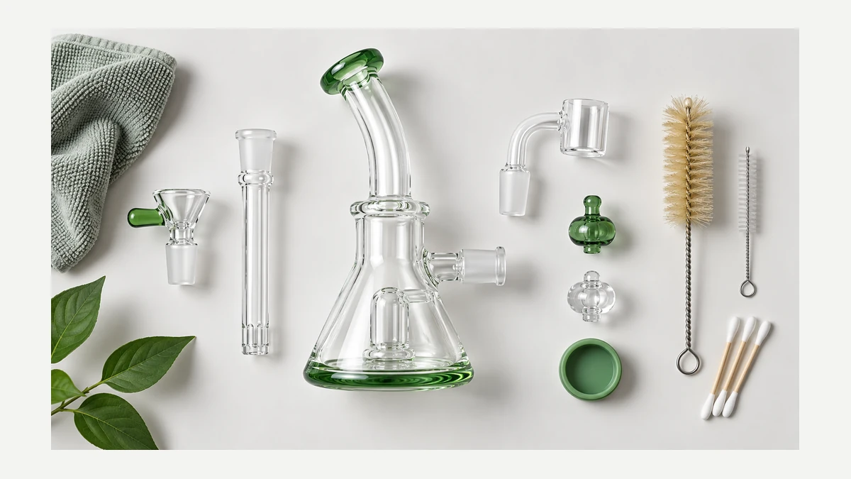 Convertible bong and dab-rig parts arranged for cleaning