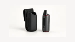Belt-loop device holster beside an unpowered dry herb vaporizer