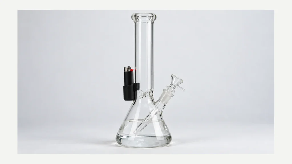 Glass bong with a removable silicone lighter holder