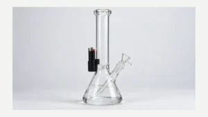 Glass bong with a removable silicone lighter holder
