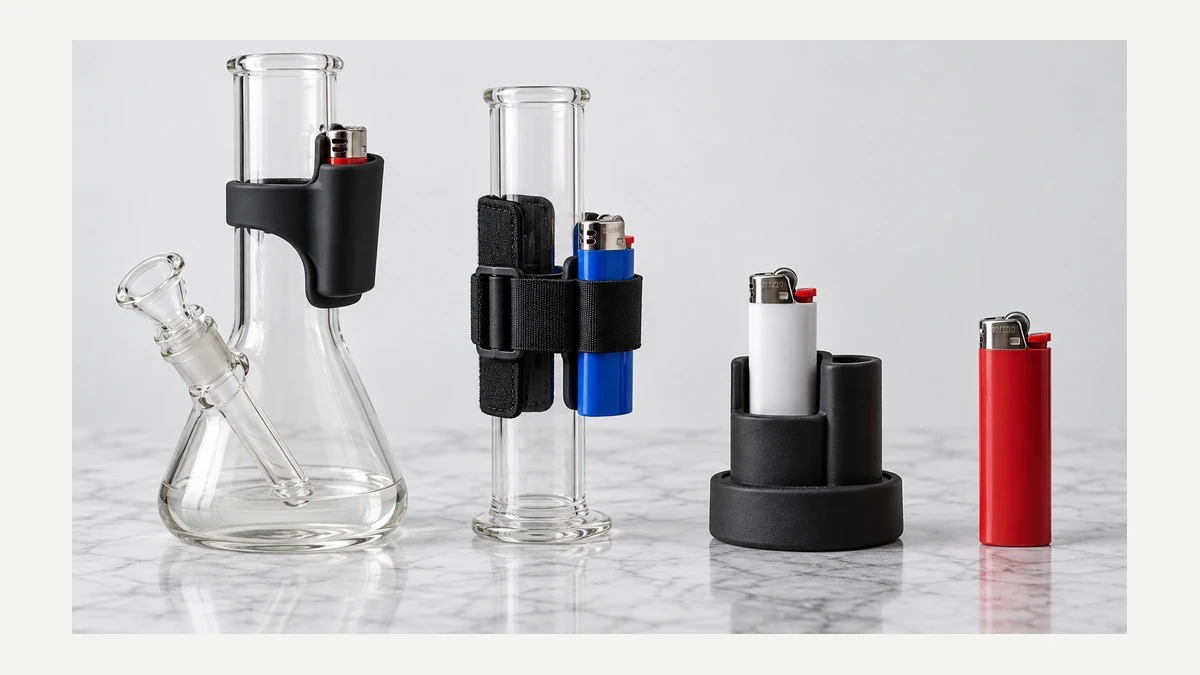 Several bong lighter-holder formats and pocket lighters