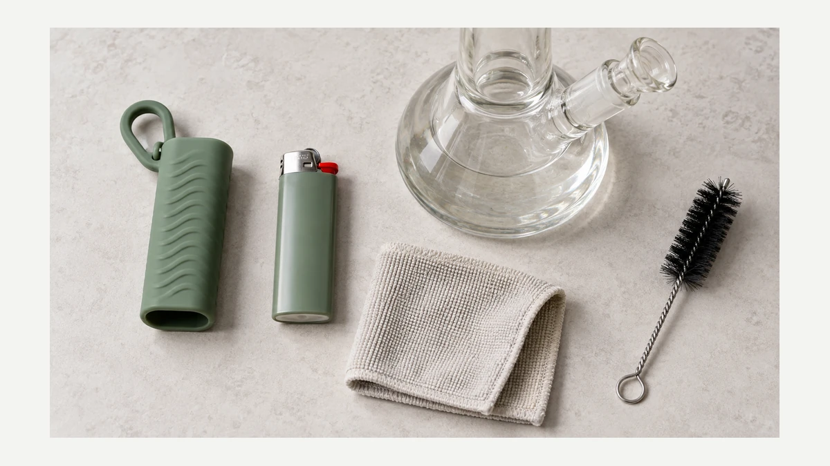 Bong lighter holder and cleaning items