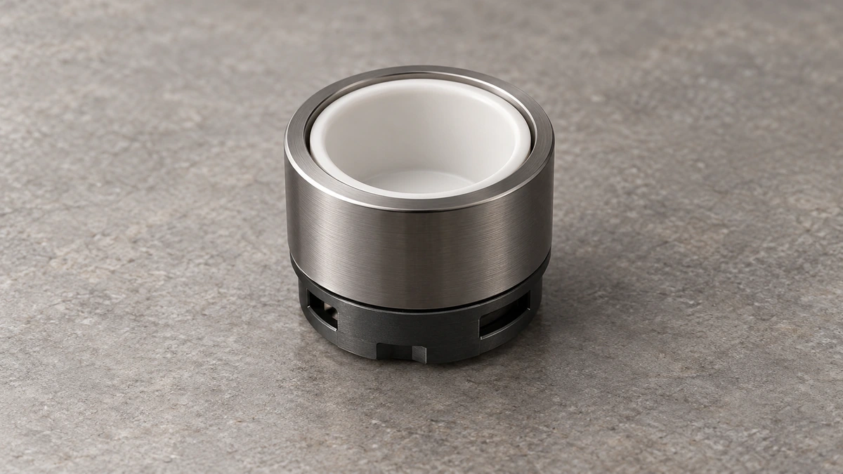 White cup rim and surrounding metal chamber housing White cup rim and surrounding metal chamber housing