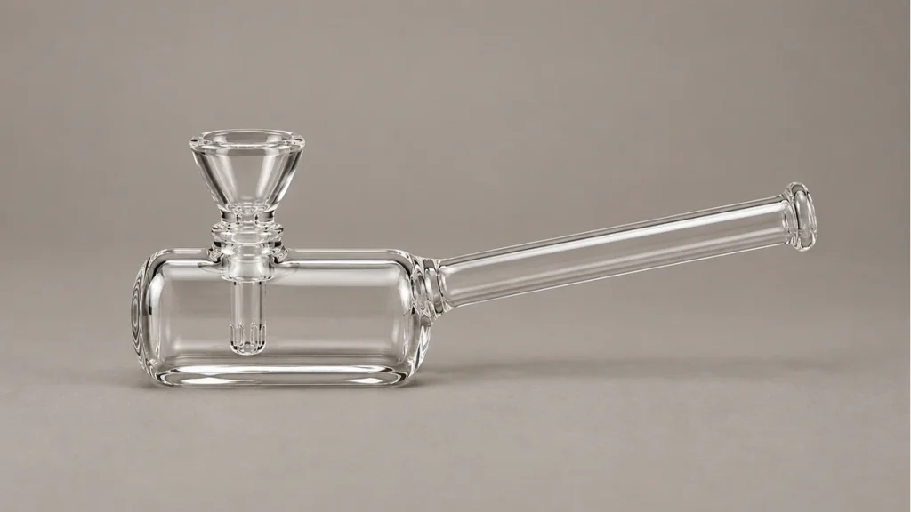 Clear hammer bubbler with integrated empty bowl and long horizontal mouthpiece