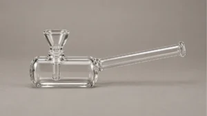Clear hammer bubbler with integrated empty bowl and long horizontal mouthpiece