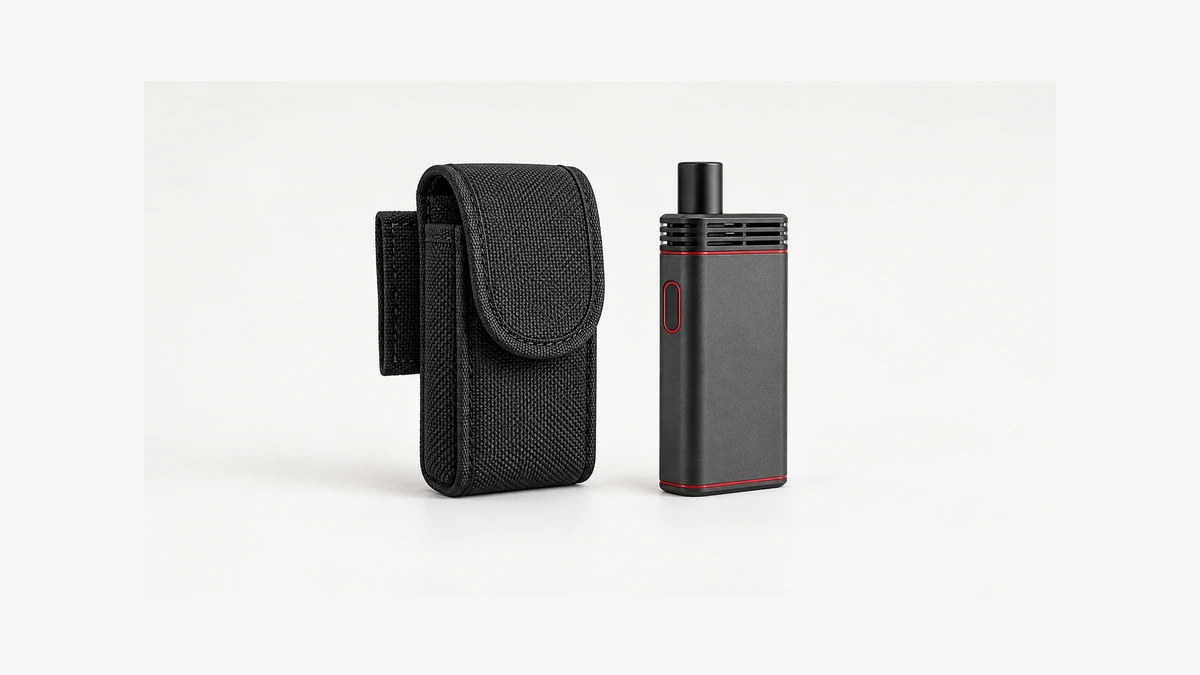 Closed fabric holster and separate rectangular dry herb vaporizer