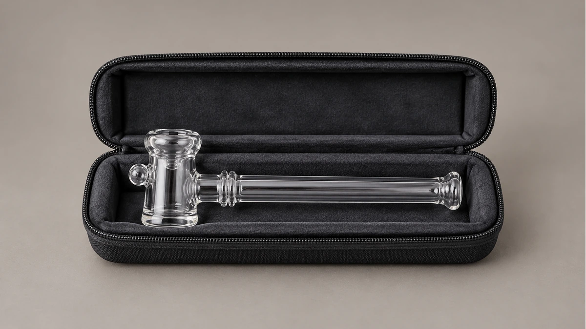 Complete clear hammer bubbler in a long padded accessory case Complete clear hammer bubbler in a long padded accessory case