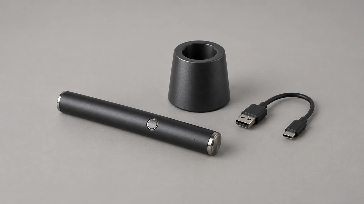 Detached wax pen beside an empty passive stand and unconnected cable
