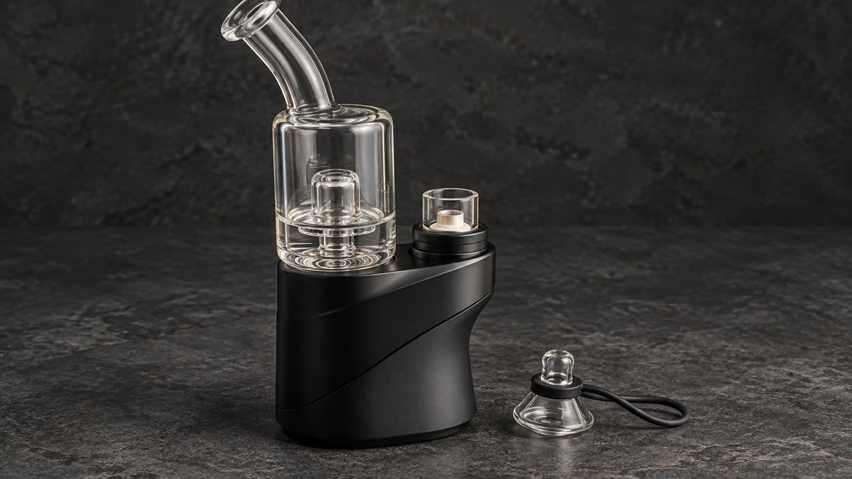 Clear glass attachment and carb cap components for a compact electronic dab rig