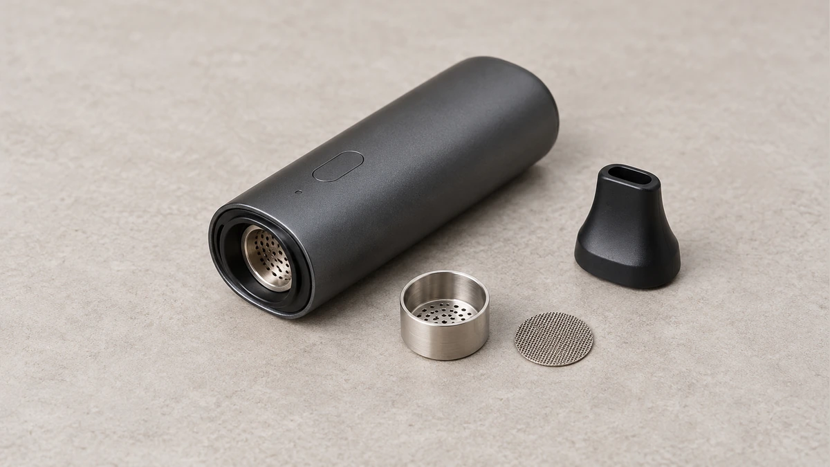Generic vaporizer body beside mouthpiece, cup and screen Generic vaporizer body beside mouthpiece, cup and screen
