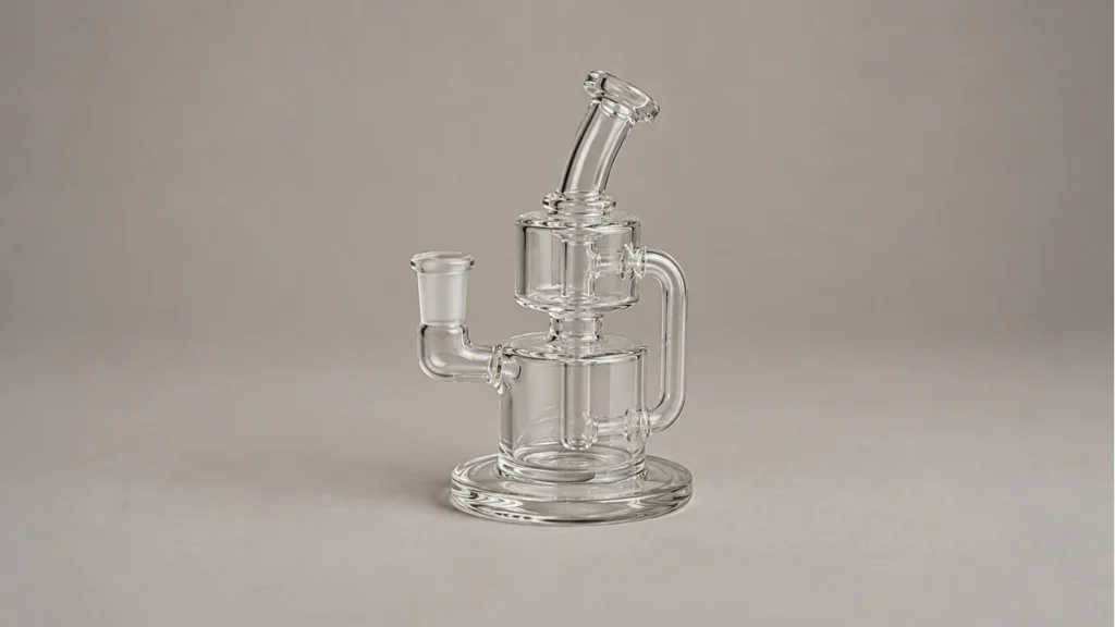 Empty compact clear recycler dab rig with broad base and outer return tube