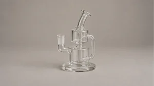 Empty compact clear recycler dab rig with broad base and outer return tube