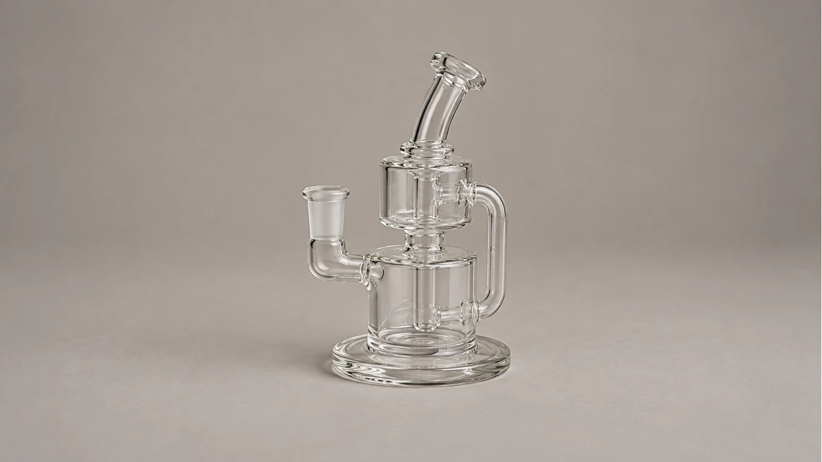 Empty compact clear recycler dab rig with broad base and outer return tube