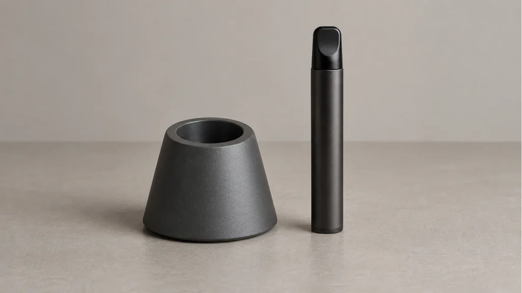 Empty cup style passive holder beside a powered off solid body wax pen