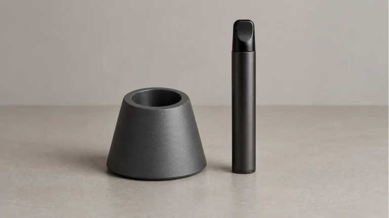 Empty cup style passive holder beside a powered off solid body wax pen