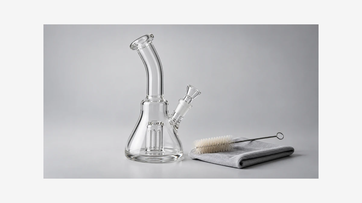 Empty glass rig and separate brush resting on a cloth Empty glass rig and separate brush resting on a cloth