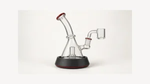 Empty glass rig seated in a broad base holder