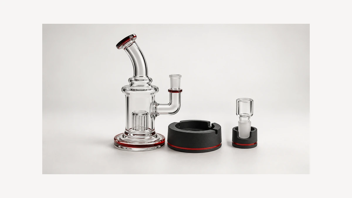 Glass rig and separate fitting beside their own supports