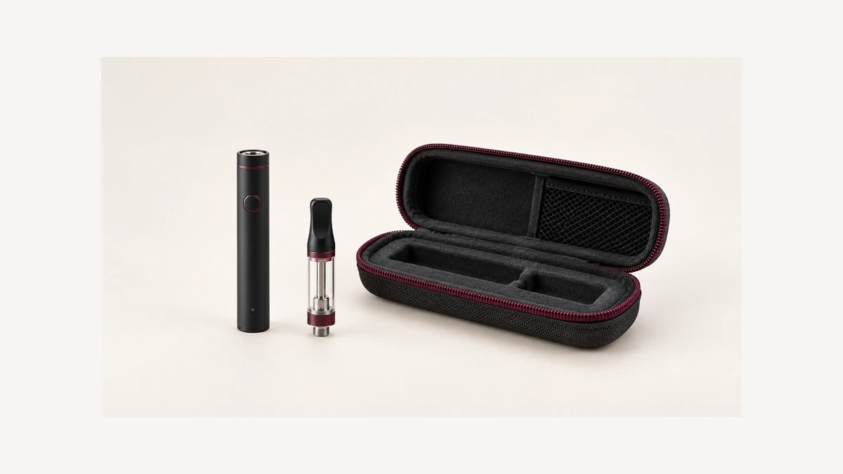 Inactive cartridge battery and empty oil cartridge beside an open padded case