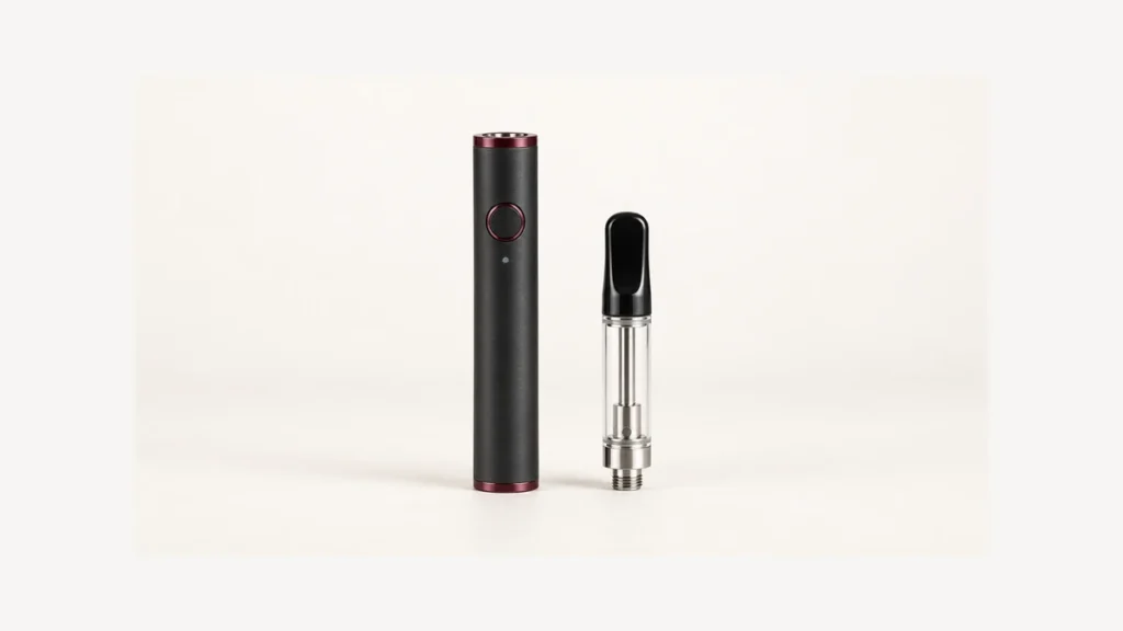 Inactive cartridge battery with unlit indicator beside an empty oil cartridge
