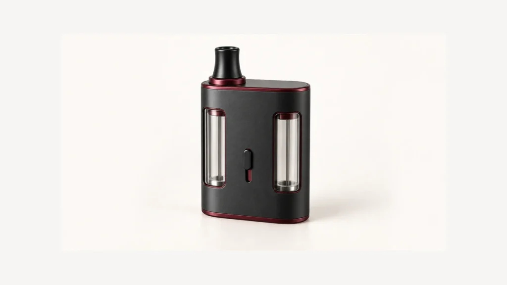 Inactive integrated oil vaporizer with two empty reservoir windows and one mouthpiece
