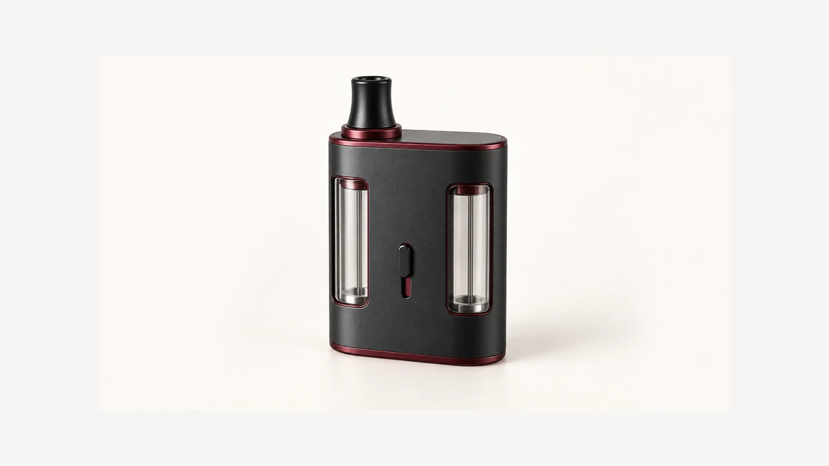 Inactive integrated oil vaporizer with two empty reservoir windows and one mouthpiece