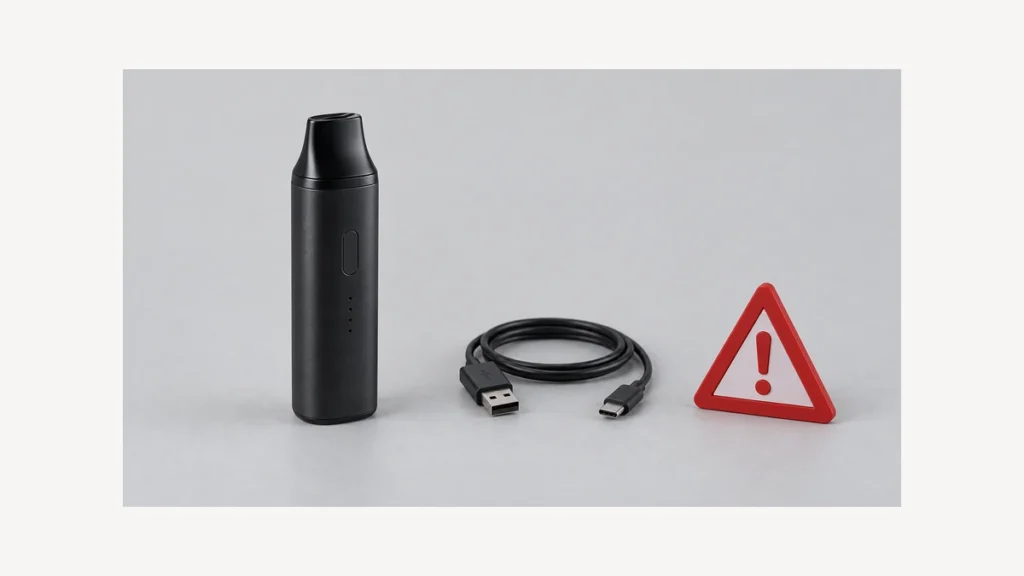 Inactive opaque vaporizer beside disconnected cable and warning triangle