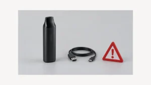 Inactive opaque vaporizer beside disconnected cable and warning triangle