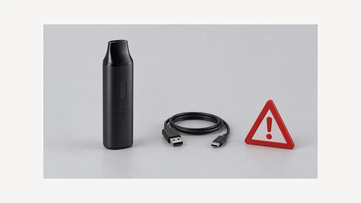 Inactive opaque vaporizer beside disconnected cable and warning triangle Inactive opaque vaporizer beside disconnected cable and warning triangle