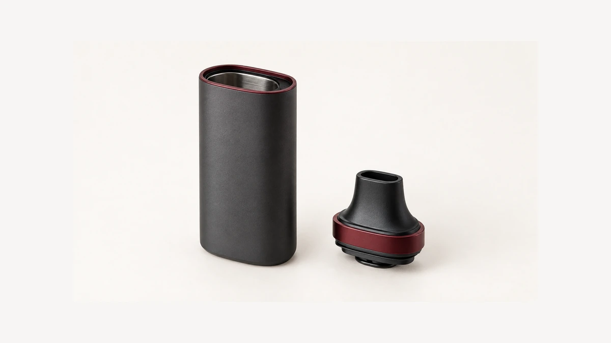 Inactive vaporizer body beside a detached mouthpiece assembly