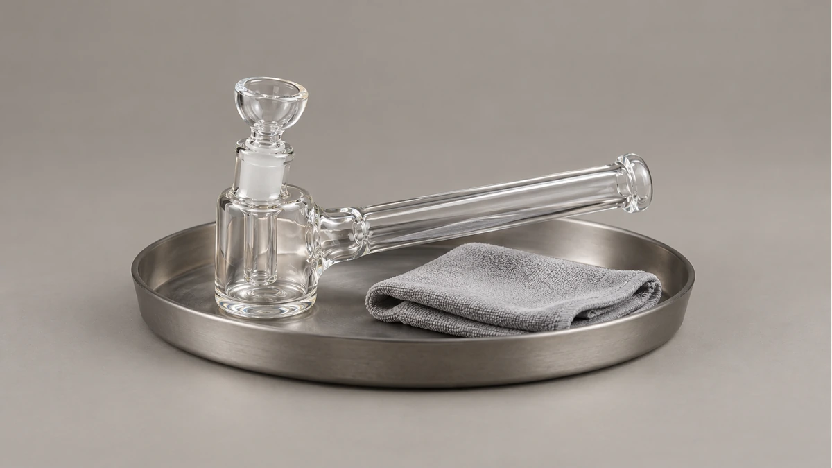 Intact hammer bubbler in a dry shallow tray beside a soft cloth Intact hammer bubbler in a dry shallow tray beside a soft cloth