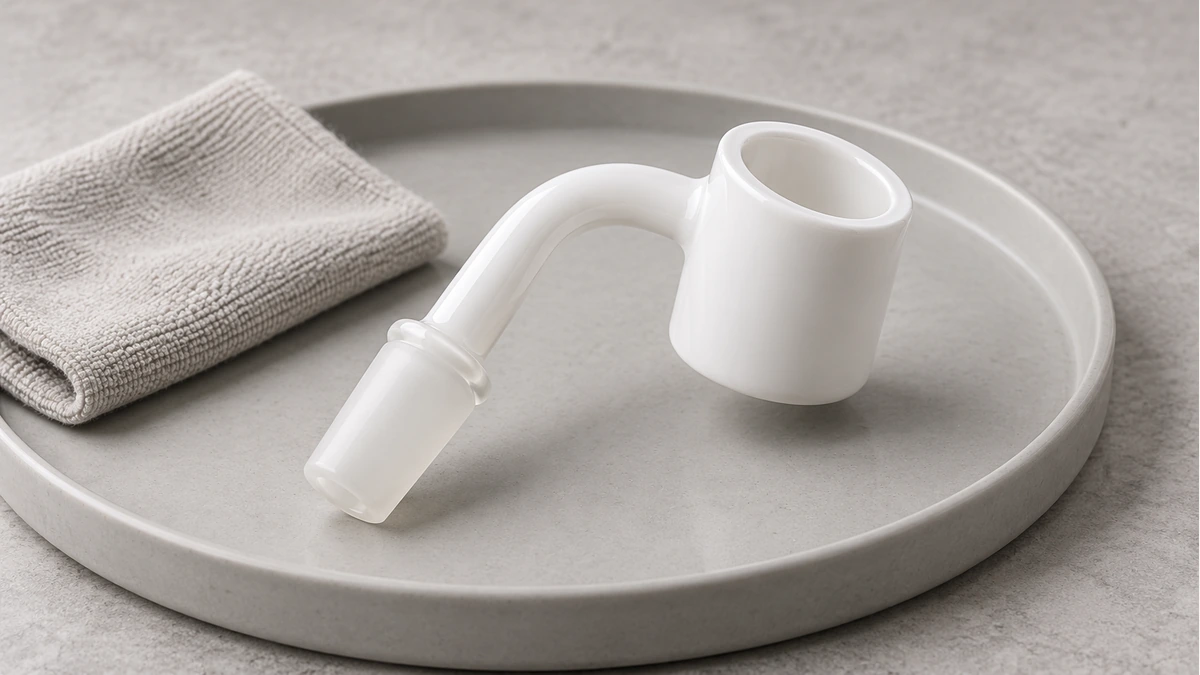 Intact white banger on a shallow tray beside a dry soft cloth
