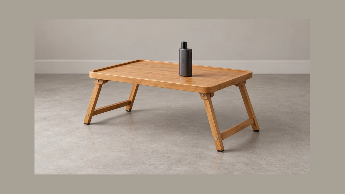 Low folding leg tray table with an unpowered dry herb vaporizer