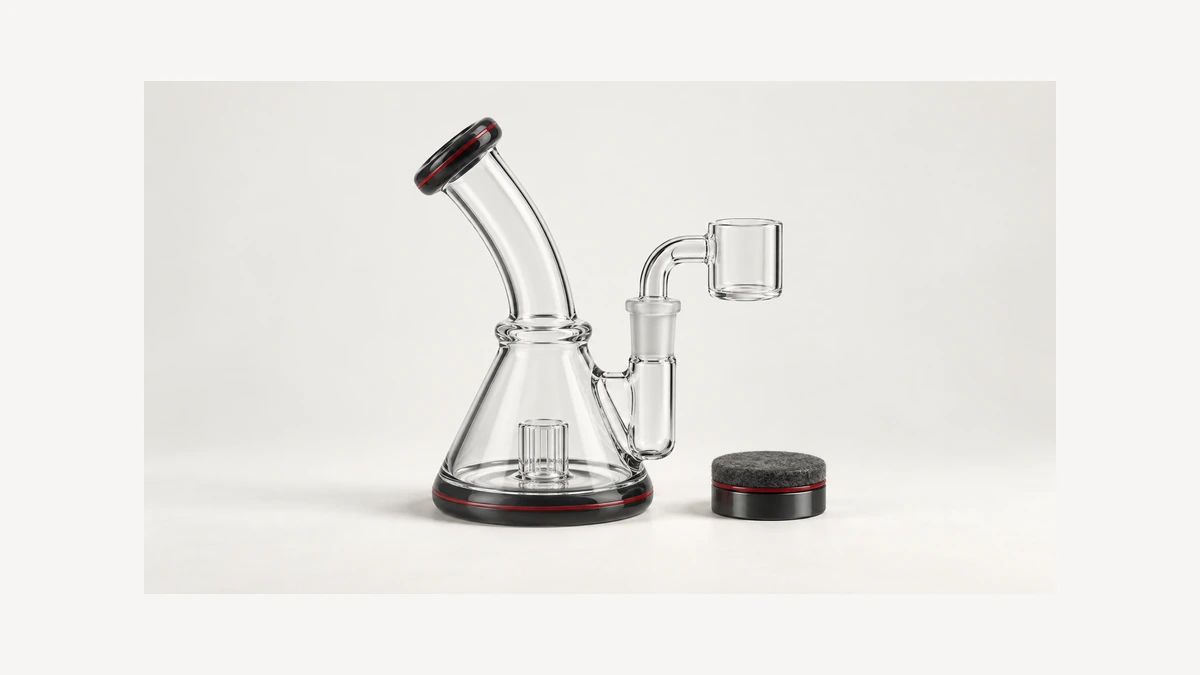 Open glass rig beside a separate round cleaning pad