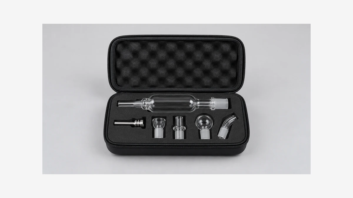 Open storage case with separate empty glass components