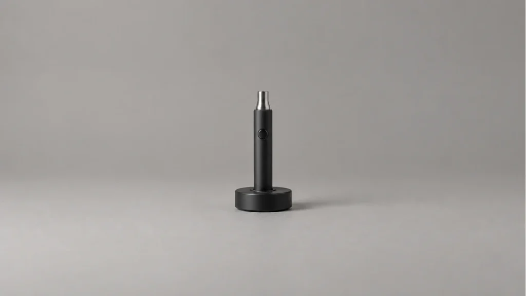 Powered off solid body wax pen in a broad passive desktop holder