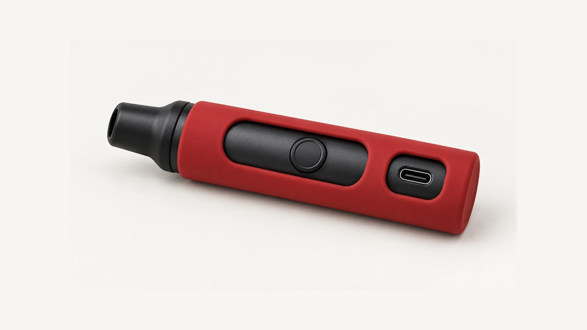 Red body sleeve showing control and connector cutouts on an unpowered device