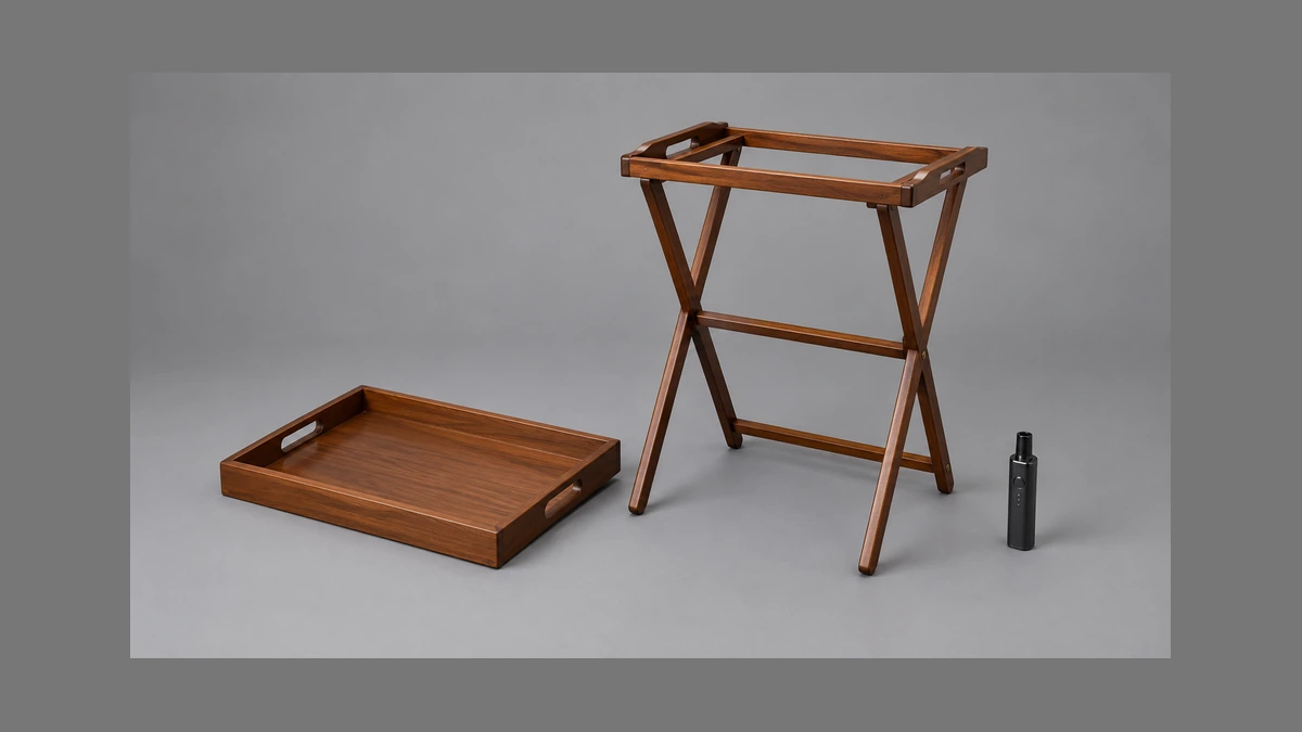 Removable accessory tray beside its separate freestanding support frame