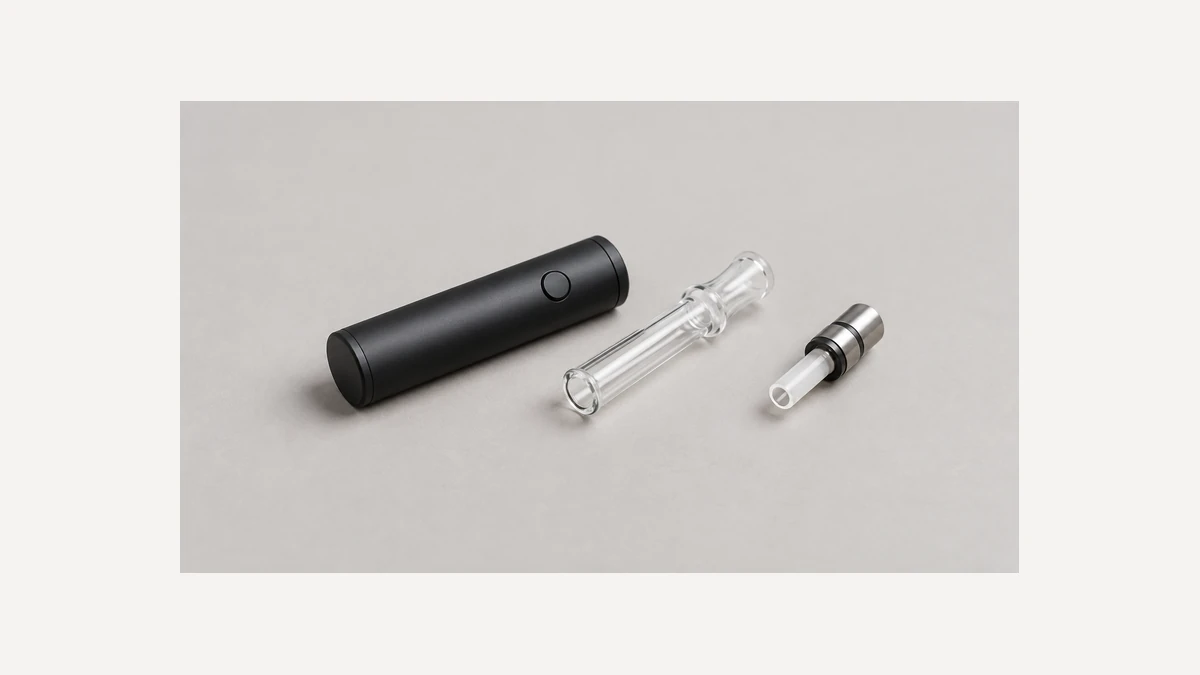 Separate generic battery body, glass tube mouthpiece, and quartz-tipped attachment for an electric nectar collector