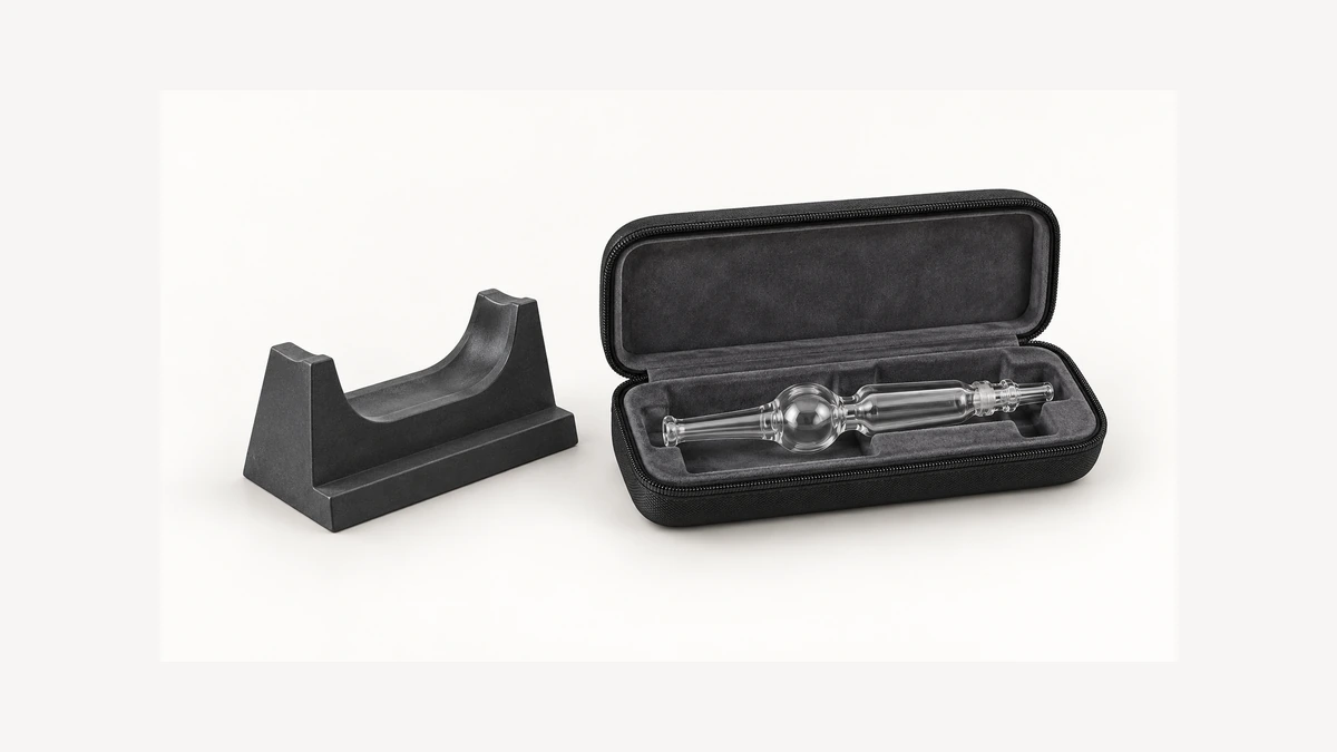 Separate collector cradle beside a padded storage case