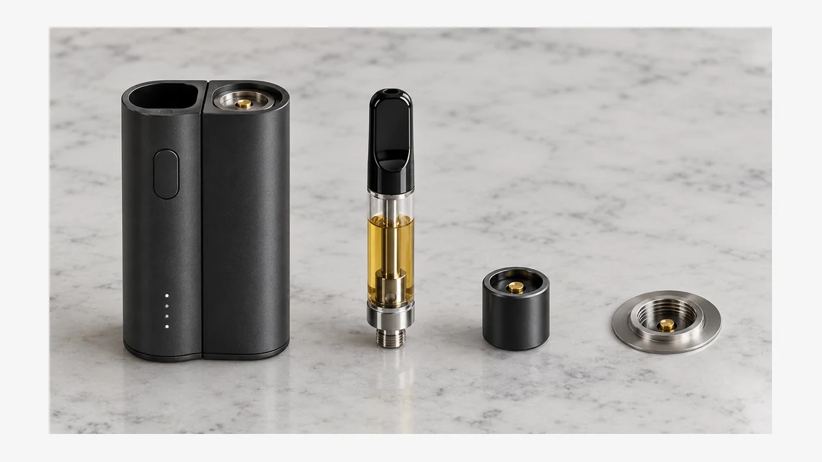 Side-by-side 510 battery cartridge and adapter components