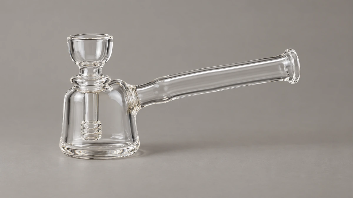 Side view of a clear hammer bubbler with a visible fixed internal stem Side view of a clear hammer bubbler with a visible fixed internal stem