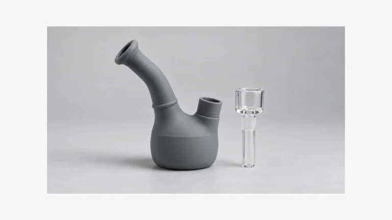 Silicone bubbler body beside a separate rigid fitting