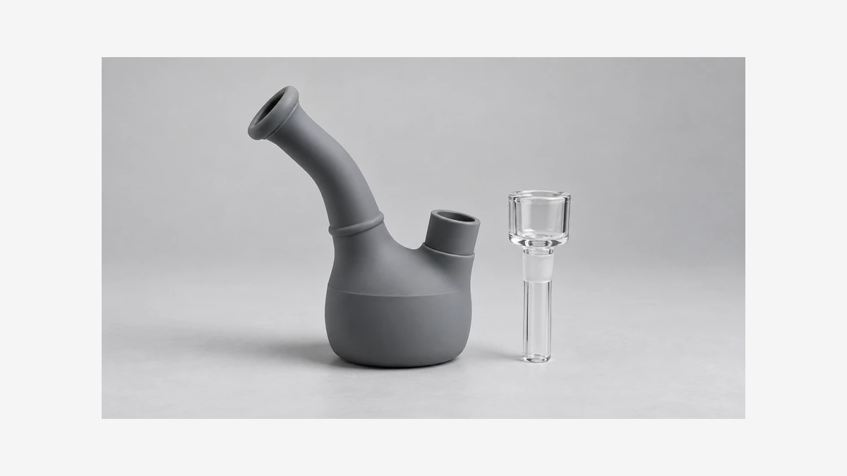 Silicone bubbler body beside a separate rigid fitting