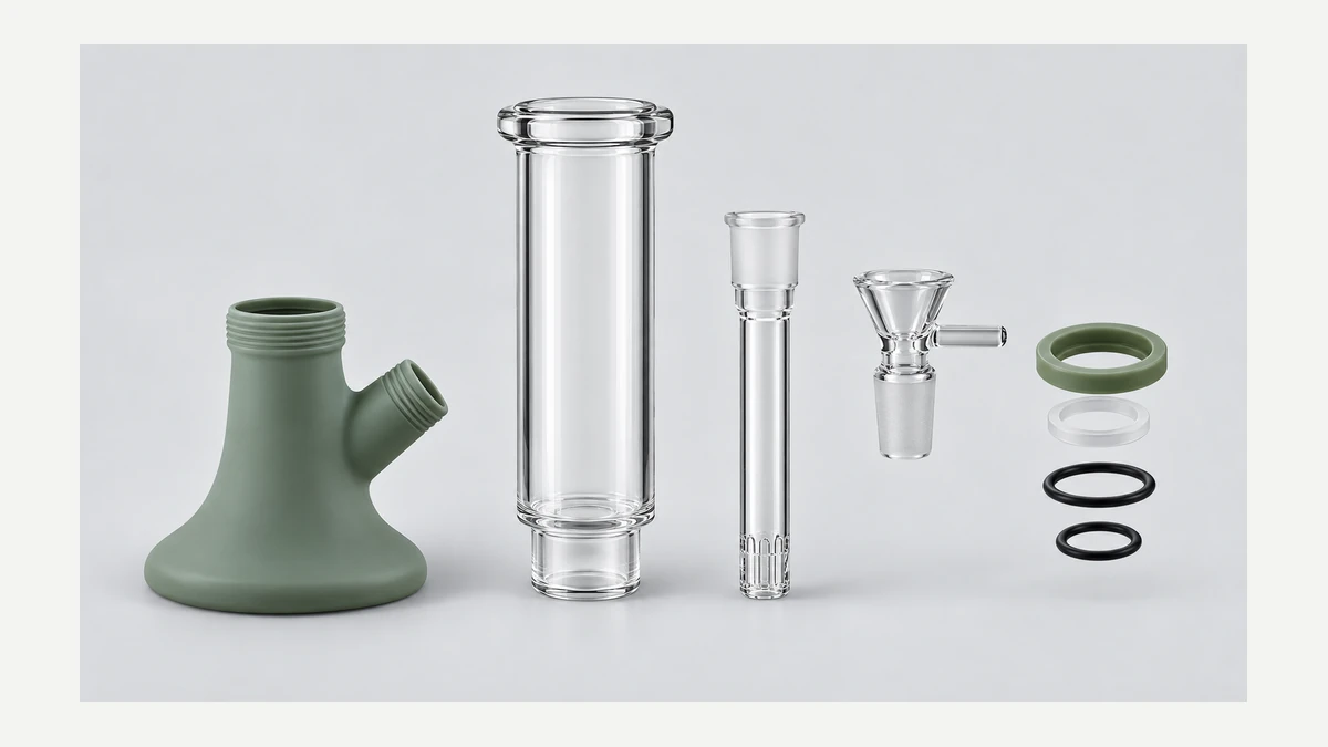Silicone and glass bong components shown separately Silicone and glass bong components shown separately