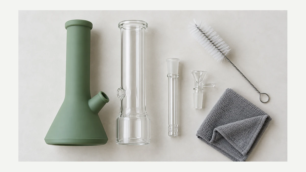 Silicone and glass bong parts prepared for cleaning Silicone and glass bong parts prepared for cleaning