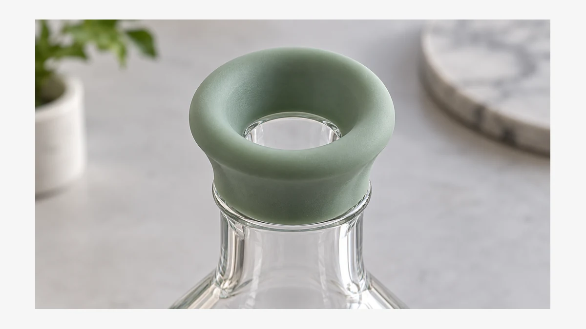 Silicone mouthpiece sealing around a glass rim
