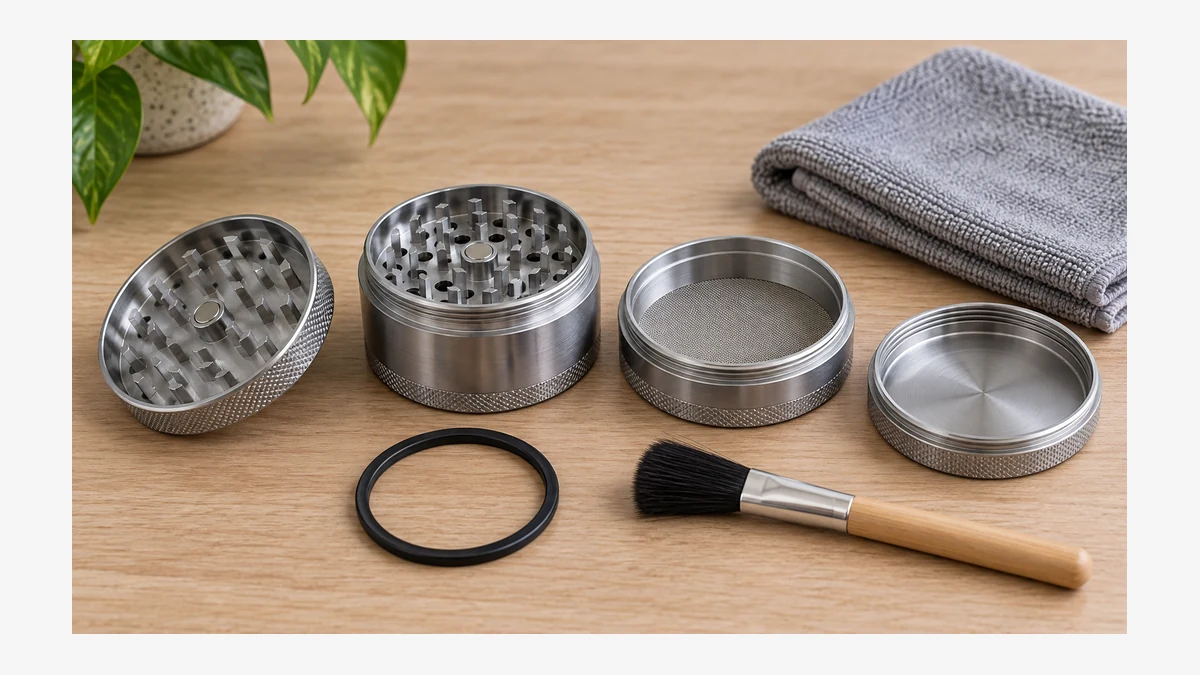 Disassembled grinder arranged for dry cleaning