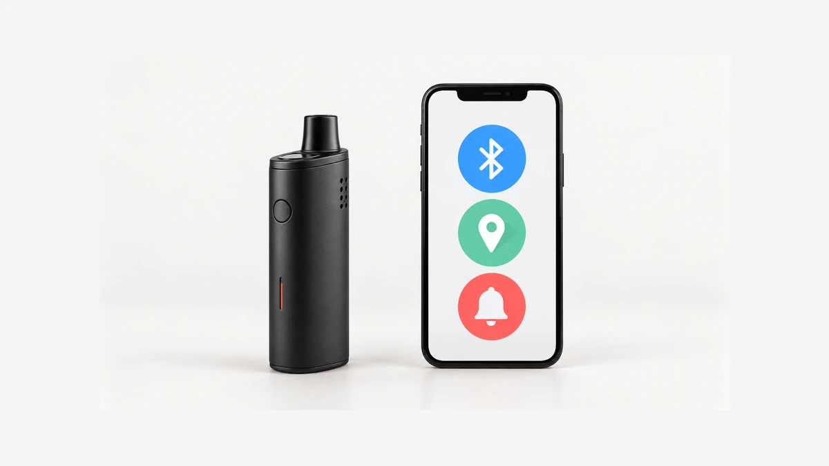 Unpowered dry herb vaporizer beside a phone with conceptual permission symbols Unpowered dry herb vaporizer beside a phone with conceptual permission symbols